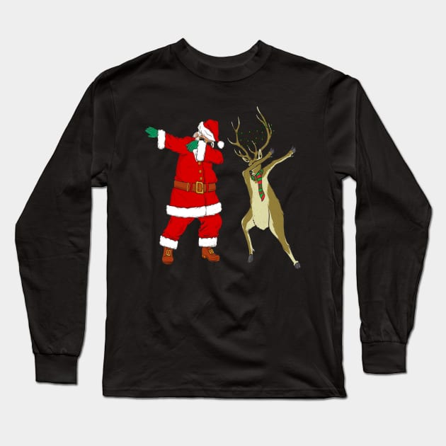 Dabbing Santa And Reindeer Christmas Dab Long Sleeve T-Shirt by Eugenex